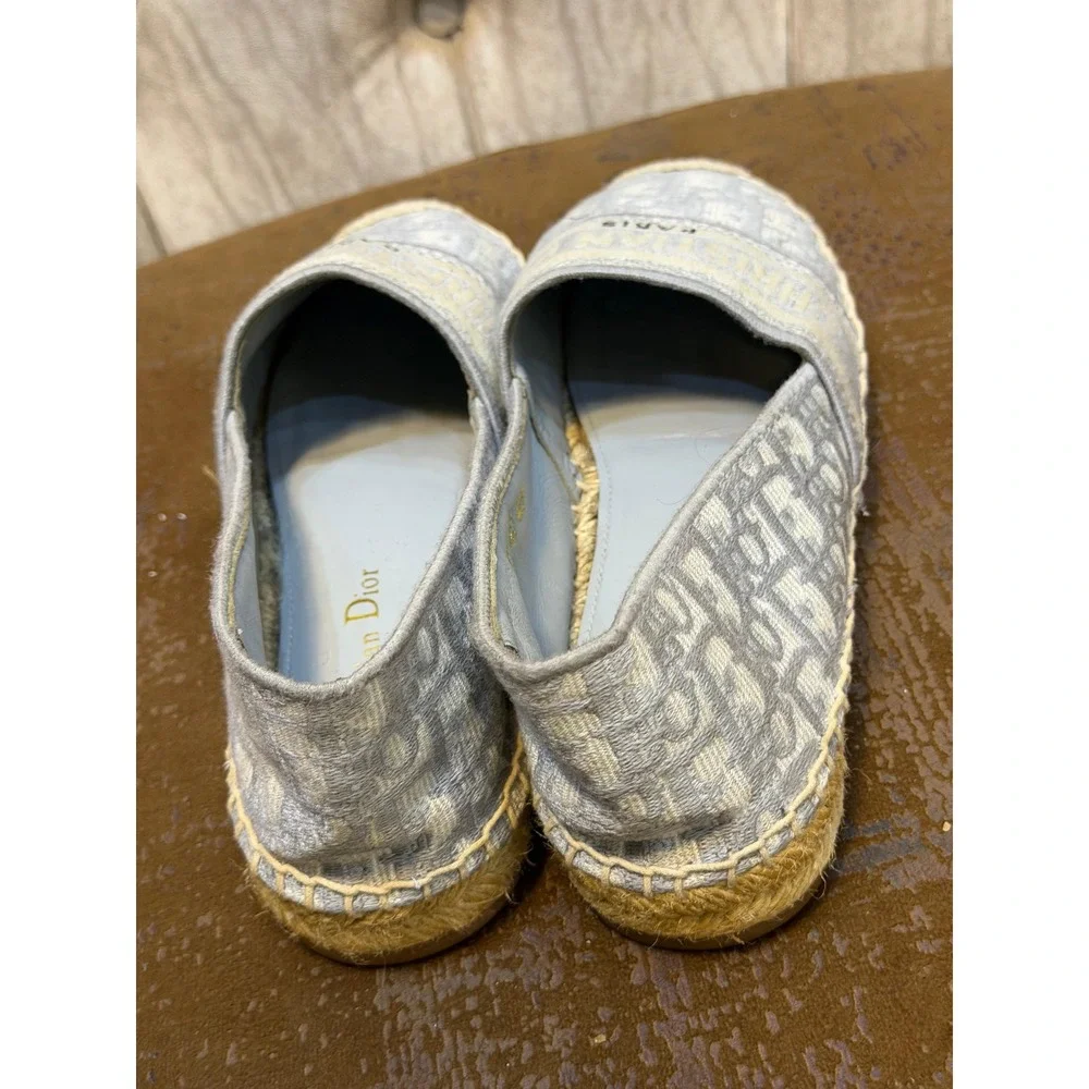 Christian Dior Granville Grey Oblique Embroidered Espadrilles Flats 40D CA0120